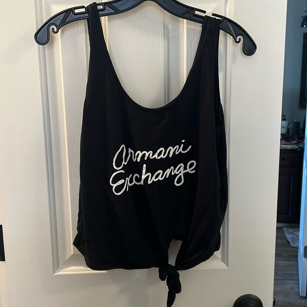 Armani Exchange black sleeveless shirt with embroidered logo. Size Small.
